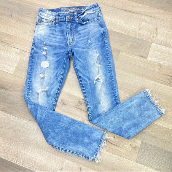 American Eagle Outfitters Extreme Flex Slim Fit Distressed Raw Hem Jeans Blue 26 - Picture 1 of 11